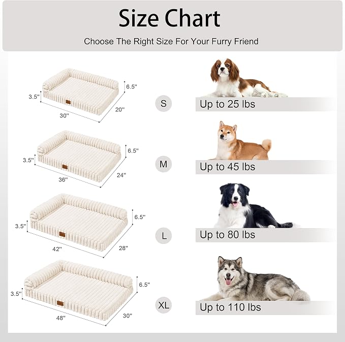 Orthopedic Calming Large Dog Bed Pet Sofa Bed 42''X28'' Ivory | 2-Sided Pet Couch Large Sized Dog, Soft Egg-Crate Foam Dog Mat, Waterproof Removable Washable Cover, Nonskid Bottom Cat Bed - Image 7
