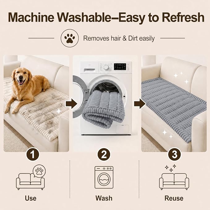 decorUhome Couch Cover for Dogs, Non Slip Fuzzy Thick Pet Sofa Protector | Pet Friendly, Machine Washable, Fits 3-Cushion Sofa, Protects Against Pet Hair & Daily Messes, Grey, 27.6" x 70.9" - Image 8