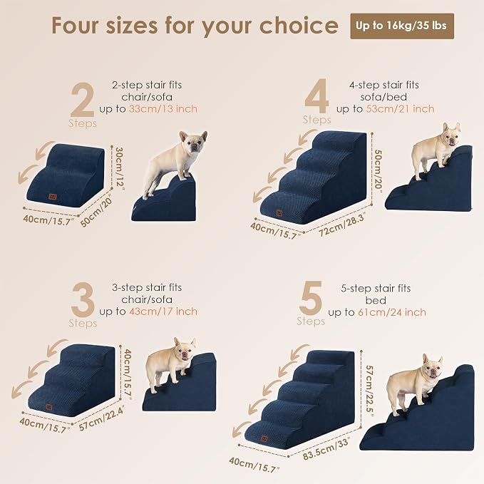 EHEYCIGA Curved Dog Stairs Ramp for High Beds 22.6" H, 5-Step Dog Steps for Small Dogs and Cats, Pet Stairs for High Bed Climbing, Non-Slip Balanced Pet Step Indoor, Navy - Image 3