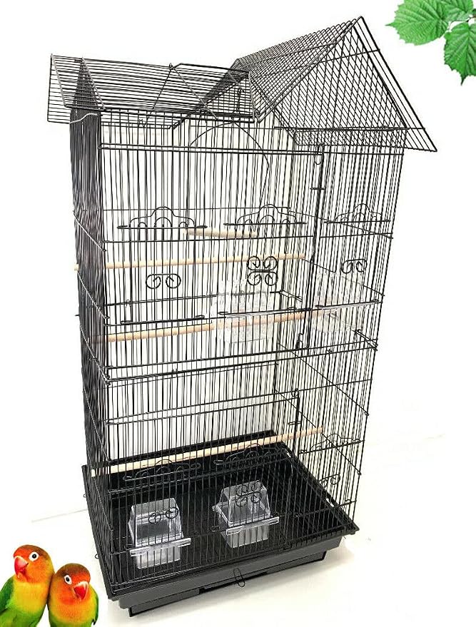 37-inch Portable Hanging Medium Flight Bird Cage for Cockatiel Sun Quaker Parakeet Green Cheek Conure Parrotlet Finch Canary Budgie Lovebird Small Parrot Travel Bird Cage (Black, Without Toy) by Mcage