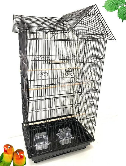 37-inch Portable Hanging Medium Flight Bird Cage for Cockatiel Sun Quaker Parakeet Green Cheek Conure Parrotlet Finch Canary Budgie Lovebird Small Parrot Travel Bird Cage (Black, Without Toy) by Mcage