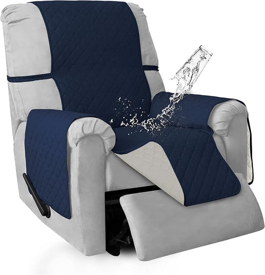 ISSUNTEX Double Protection 100% Waterproof Recliner Covers for Living Room, Reversible Furniture Protector Recliner Couch Sofa Slipcover for Dogs, Pets, Kids (Recliner, Navy/Ivory) by ISSUNTEX