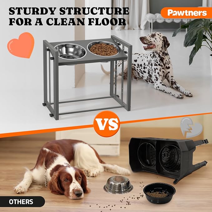 Elevated Dog Bowl for Medium Breed, 4 Height Adjustable Raised Feeder, Grey | Adjustable Height at 15°Tilted Angle, Lightweight, Nonslip, All-Iron Structure, Stainless Steel bowls, Easy Assembly Cleaning - Image 5