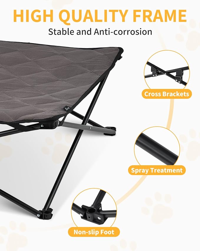 KingCamp Elevated Dog Bed for Medium Dogs, Raised Outdoor Indoor Portable Cooling Cot Lifted Pet Hammock off Ground with Washable Breathable Mesh & Frame with Non Slip Foot for Camping Backyard, Black - Image 5
