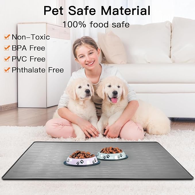 XXXL Pet Food Mat, 48" x 32" Largest Silicone Dog Mats for Food and Water, Nonslip Pet Feeding Mats for Floors,Dog Cat Bowl Mat with Raised Edges, Drak Brown - Image 4