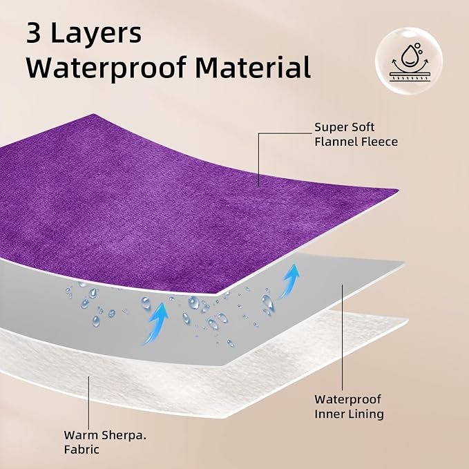 Waterproof Dog Blanket for Couch,Pee Proof Pet Blanket with 3-Layer Protection,Reversible Sherpa & Flannel Furniture Protector for Sofa Bed Car,Gifts for Cat Dog Lovers Christmas,50"x60",Purple - Image 2