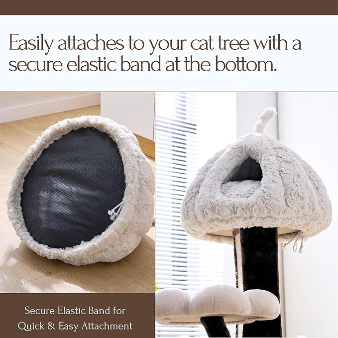 PetPals Round Cat Bed Small Pet Cave with Removeable and Washable Cushion | Super Soft Plush Pet Bed with Cover for Small Animals, Kitten or Ferret Hideaway Napping Cave, Anti-Slip Bottom, Cream plush - Image 6