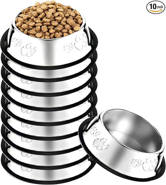 10 Pcs Stainless Steel Dog Bowl Pet Feeding Bowl with Rubber Base Non-Slip Pet Dishes Metal Dog Bowls Pet Food and Water Bowls for Small Medium Animals Kitten Rabbit (10.1 oz) by OLUTACOT