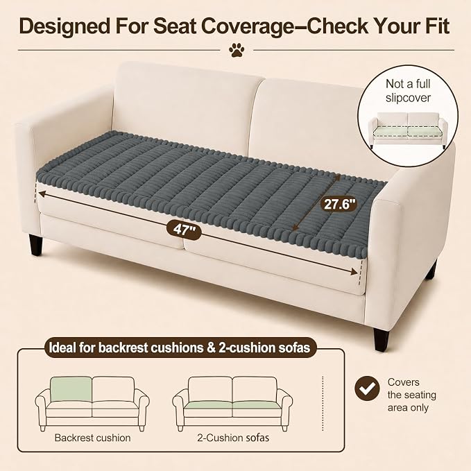 decorUhome Couch Cover for Dogs, Non Slip Fuzzy Thick Pet Sofa Protector | Pet Friendly, Couch Covers for Sofa, Machine Washable, Fits Backrest Cushions & 2-Cushion Sofa, Dark Grey, 27.6" x 47" - Image 10