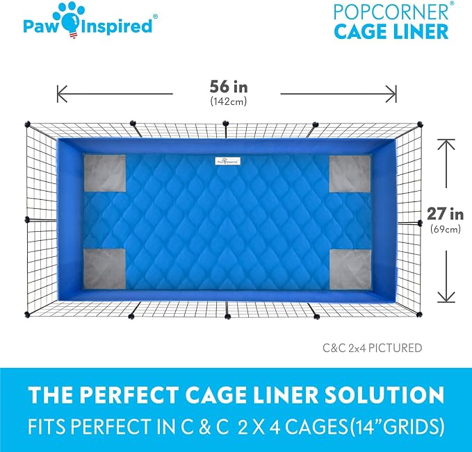 Paw Inspired PopCorner Washable Fleece Cage Liners, C&C 2x4, Blue | Reinforced Corners, Super Absorbent Mat, Bedding, Waterproof Bottom, Guinea Pigs, Ferrets, Rabbits, Hamsters, Small Animals - Image 4