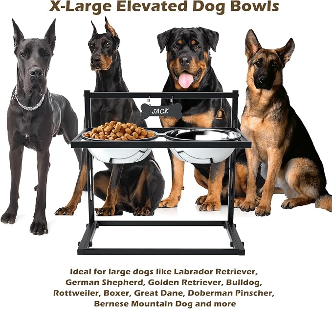 - Elevated Dog Bowls for Extra Large Dogs with Mat,Raised Dog Bowl Stand for Large Breed Adjusable Height Dog Feeder with Two 3L() Stainless Steel Dog Food Bowls - Image 4