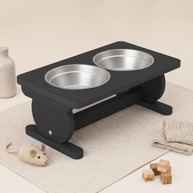 Raised Dog Bowl Stand for Small Sized Breed, Feeding Station with 21 oz 2 Stainless Steel Bowls & Licking Plate,Dog Food Bowl Black - Image 8