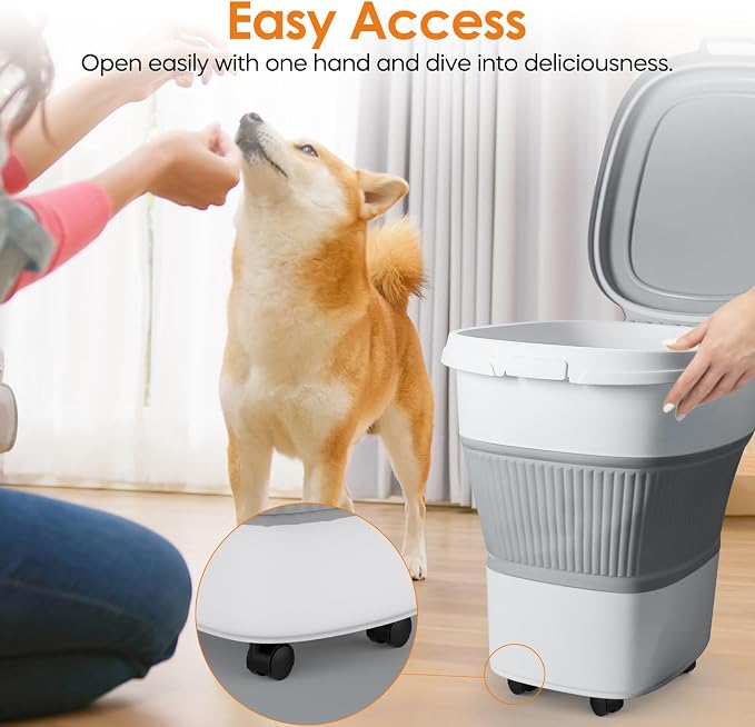 HOYTAMDAR 28-30Lbs Dog Food Storage Container, Collapsible Dog Food Container with Lid,Multifunctional Pet Food Storage Container for Dog,Cat,Rice,Flour,Pet Food Scoop and Small Container - Image 5