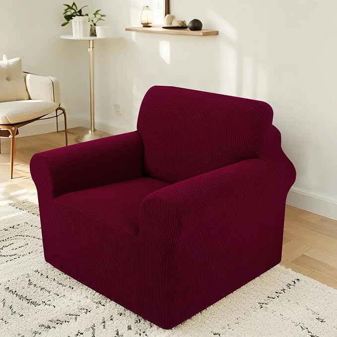 Stretch Recliner Chair Cover for Armchair, Small, Burgundy | Chair Covers For Living Room, Furniture Protector With Non Skid Foam, Elastic Bottom, Slipcovers For Kids, Dogs by LuxshareHome