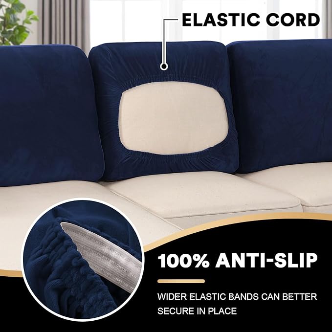 PrinceDeco Sectional Couch Covers Velvet Cushion Covers for Sectional Couch Washable Cushion Covers for Sectional Sofa Pet Friendly Sectional Sofa Slipcovers(1 Chaise Back+ 3 Sofa Back,Navy) - Image 4