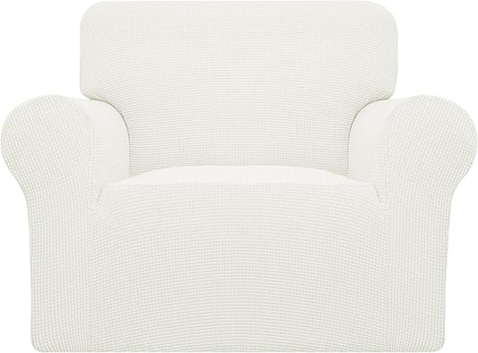 Easy-Going Stretch Chair Slipcover with Arm Washable Cream | 1-Piece Couch Sofa Cover Furniture Protector for Living Room Soft with Bottom For Kids, Pet. Spandex Jacquard by Easy-Going