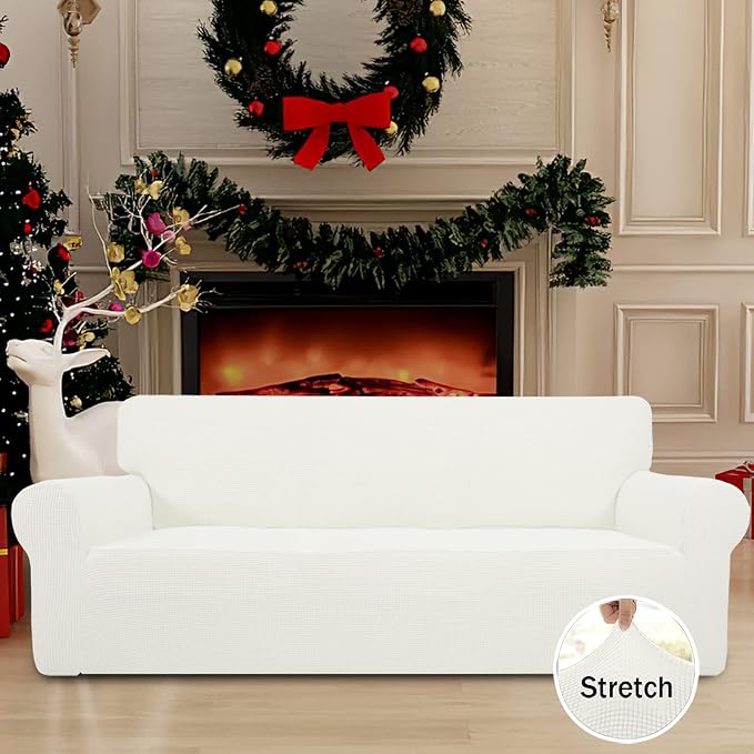 Easy-Going Stretch Oversized Sofa Couch Slipcover Washable Cream | 1-Piece Extra large Sofa Cover Furniture Protector Couch Soft with Bottom for Kids, Polyester Spandex Jacquard - Image 2
