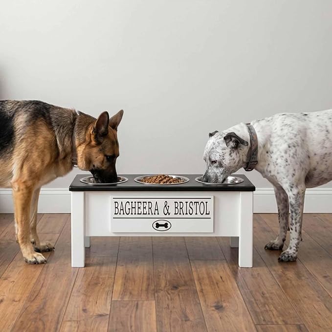 3 Bowl Dog Feeding Station, Personalized Triple Bowl Food Stand Large Dogs | Farmhouse Style, Elevated Wood Stand, Storage Container, Stainless Steel Bowls, Raised Feeder, Large Breed, Made in USA - Image 3