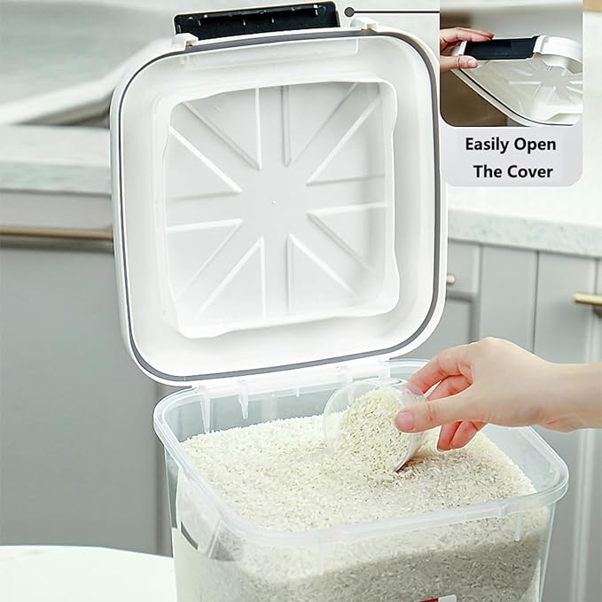 HANAMYA 40 LB Rice Storage Container with Measuring Cup, BPA free, For Rice | Grain | Pet Food | Flour, 2 count, Clear & Black - Image 4