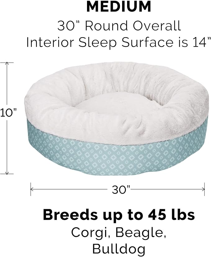 Furhaven Replacement Donut Dog Bed Cover Plush & Diamond Print Calming Cuddler, Machine Washable - Aqua, Medium - Image 2