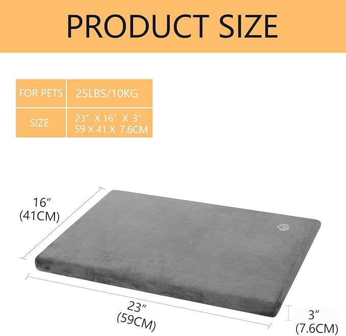 EMPSIGN Dog Bed Mat Crate Pad Mattress, Ultra Soft Pet Kennel, Grey, Small | Reversible(Cool & Warm), Waterproof Linings, Removable Machine Washable Cover, for 24" Dog Crate, Firm Support - Image 2