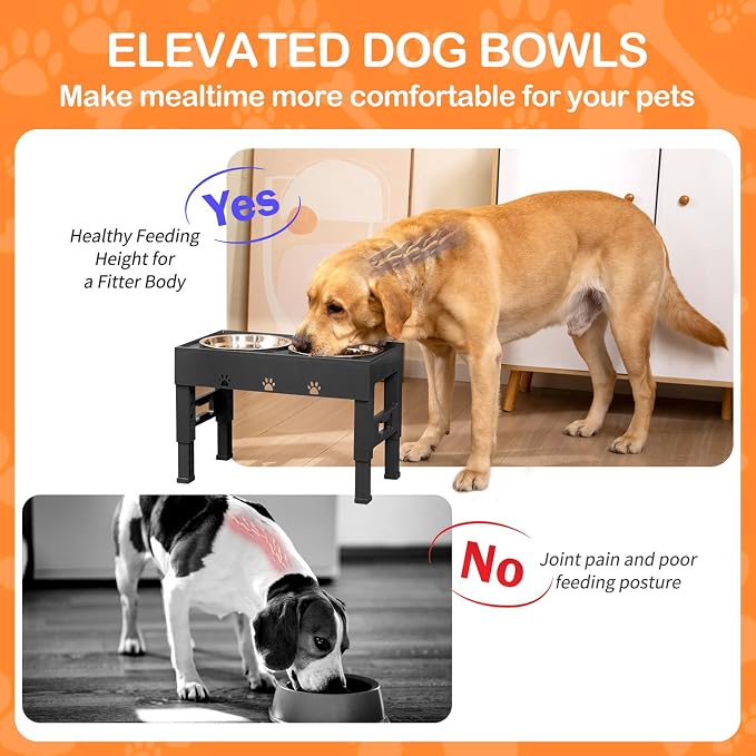 Elevated Dog Bowls with 2 Stainless Steel Bowls, 5-Height Adjustable Stand (3.1", 9" to 12"), for Improved Digestion & Neck Support, Easy Clean, Non-Slip Base Raised Feeder for Medium Large Dogs - Image 4