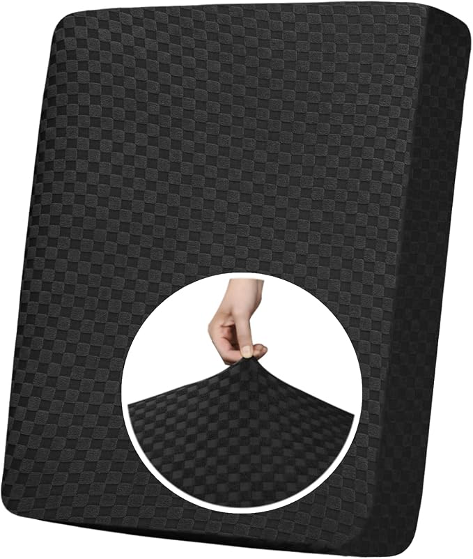 YEMYHOM Stretch Individual Cushion Covers Sofa Chair Seat Cushion Slipcovers Soft Couch Cover Replacement Large Checkered Furniture Protector with Elastic Bottom (1 Pc Cushion Cover, Black) by YEMYHOM