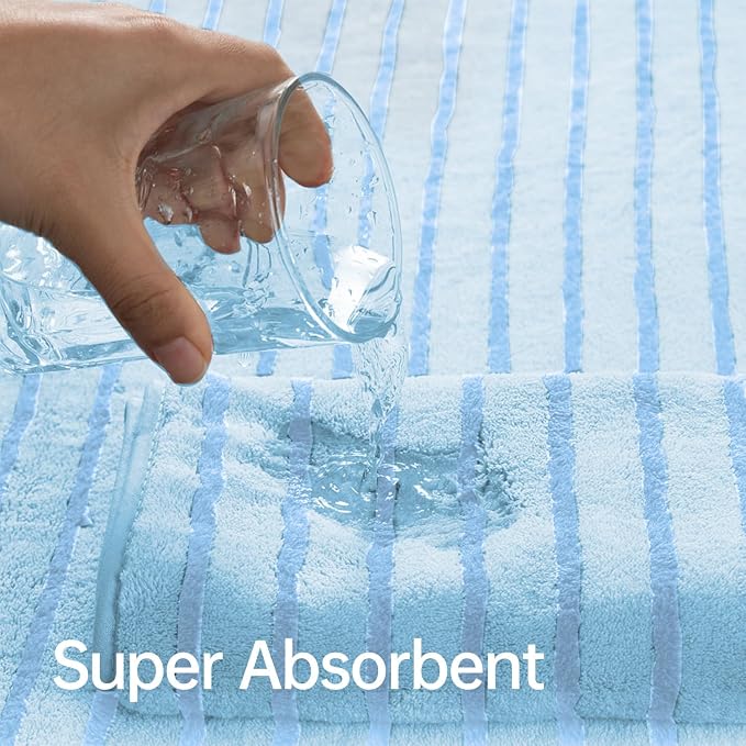 Mistyrose Blue Bath Towels - 8 Pack Large Absorbent Microfiber Set - 2 Oversized Bath Sheets, 2 Hand Towels, 4 Washcloths for Family, Hotel, Spa, Gym - Image 7