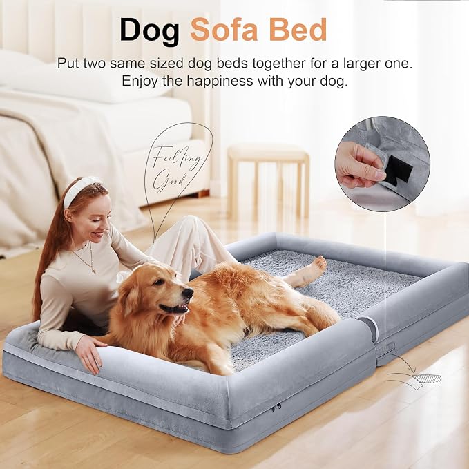 NANUYA Orthopedic Dog Bed for X-Large Dogs, 40 x 32 Inch, Light Grey | Egg crate foam for joint support, 3-sided bolster pet sofa, waterproof lining, washable cover, and non-skid base - Image 3