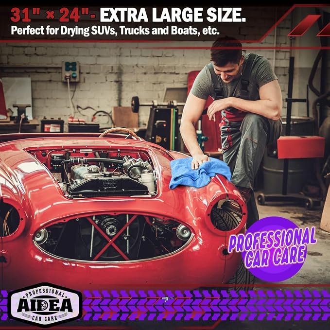 AIDEA Microfiber Towels for Cars-4PK, Large Professional Car Drying Towel, Scratch-Free & Absorbent Drying Towel for Cars, SUVs, RVs, Trucks, and Boats, 24inx 31in, Blue - Image 3