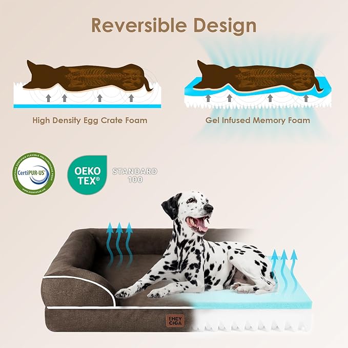 EHEYCIGA Orthopedic XXL Dog Bed, Waterproof Washable XL Big Pet Bed 52" | Non-Slip Bottom and Egg-Crate Memory Foam Extra Large Pet Couch Bed with Washable Removable Cover, Brown - Image 4