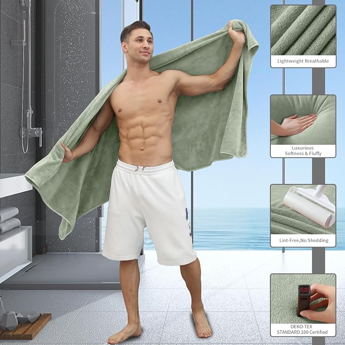 Extra Large Bath Sheet 4 Piece (35"x70")-Ultra Soft Oversized Bath Towel,Bath Sheet Set for Bathroom Hotel,Plush Highly Absorbent Quick Dry Shower Towel for Adults,Bathroom Towel Set Green - Image 6