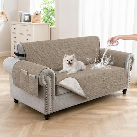 100% Waterproof Couch Cover,Straps&Pockets,pet Friendly,46" Camel | Washable sofa cover, pet-friendly, scratch-resistant furniture protector, quilted sofa cover, reversible, non-slip backing. by Unknown