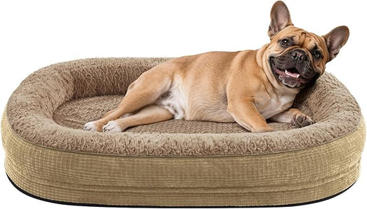 JOEJOY Orthopedic Dog Bed for Medium Dogs, Egg-Crate Memory Foam Pet Bed with Bolster Sides, Waterproof Lining, Removable Washable Cover & Non-Slip Bottom, Light Brown by JOEJOY