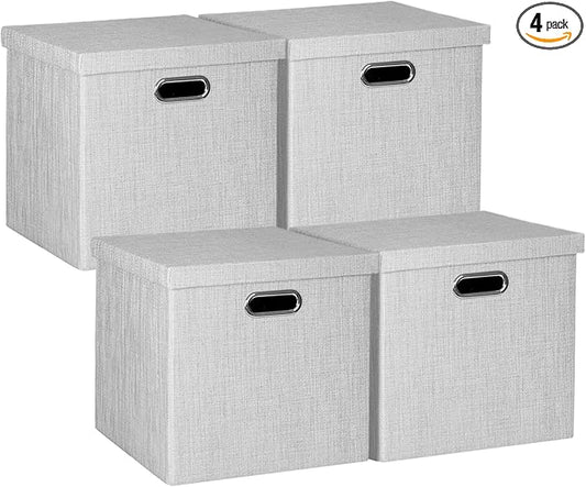 Posprica Storage Bins with Lids,13×13×13 Foldable Storage Cube Baskets Boxes Fabric Drawers for Closet Shelf Cabinet Bookcase,Set o f 4,Sliver grey by Posprica