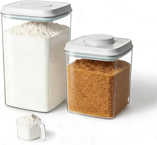 Ankou Food Storage Container Sets, 2.8 Qt + 4.2 Qt Airtight Canisters with Lids and 130ml Scoop, BPA-Free Plastic Pantry Containers for Flour, Sugar, Rice by ANKOU