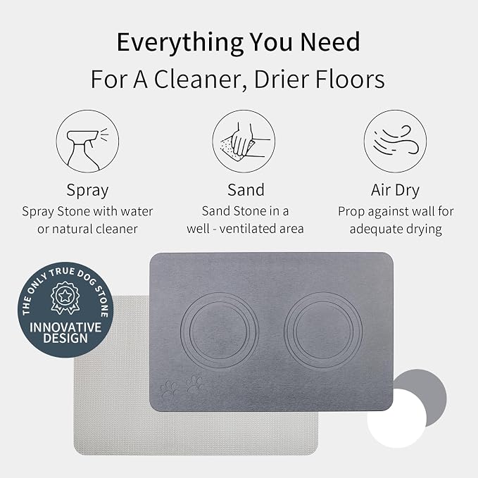 Diatomite Stone Pet Feeding Mat for Dog Cat Super Absorbent Diatomite Quick Drying Stone Dog Food Mat, Dog Mats for Food and Water with Non-Slip Station, Fast Dry Pet Mats, Deep Grey - Image 5