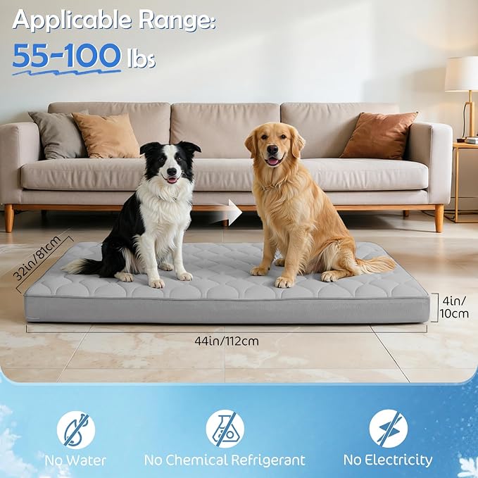 Q-Max>0.4 Cooling Dog Bed, 44" x 32" Cooling Bed for Dog Large, Grey | Orthopedic Dog Beds, Waterproof Removable Washable Cover, Egg Crate Foam, Anti-Slip Bottom, Non-Gel - Image 3