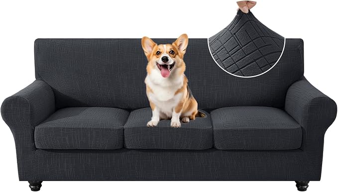 4 Piece Stretch Sofa Covers for 3 Cushion Couch, Non Slip Couch Covers for Sofa, Pet Couch Cover Washable, Couch Slipcover for Dogs, Kids (Charcoal Gray), 91"-110" (3 Cushion XL Sofa) by CYCMACOHOME