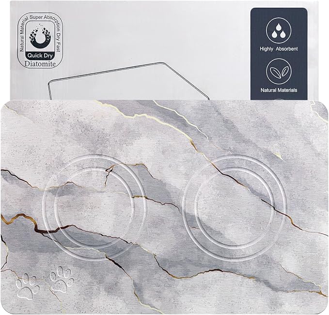 Diatomite Stone Pet Feeding Mat for Dog Cat Super Absorbent Diatomite Quick Drying Stone Dog Food Mat, Dog Mats for Food and Water with Non-Slip Station, Fast Dry Pet Mats, Marble Cyan by PetGettingMuchHeathier