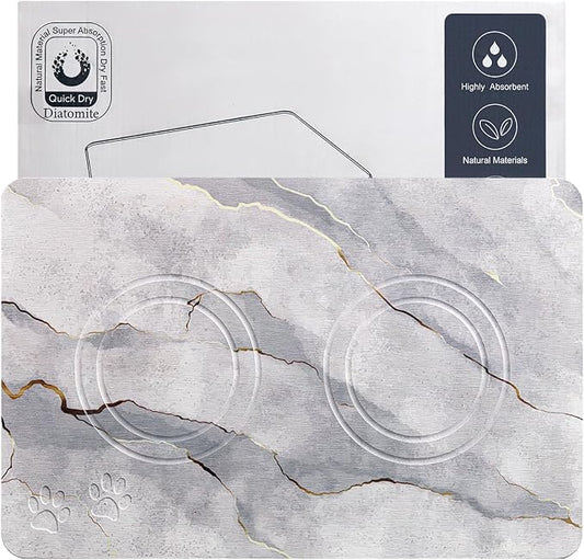 Diatomite Stone Pet Feeding Mat for Dog Cat Super Absorbent Diatomite Quick Drying Stone Dog Food Mat, Dog Mats for Food and Water with Non-Slip Station, Fast Dry Pet Mats, Marble Cyan by PetGettingMuchHeathier