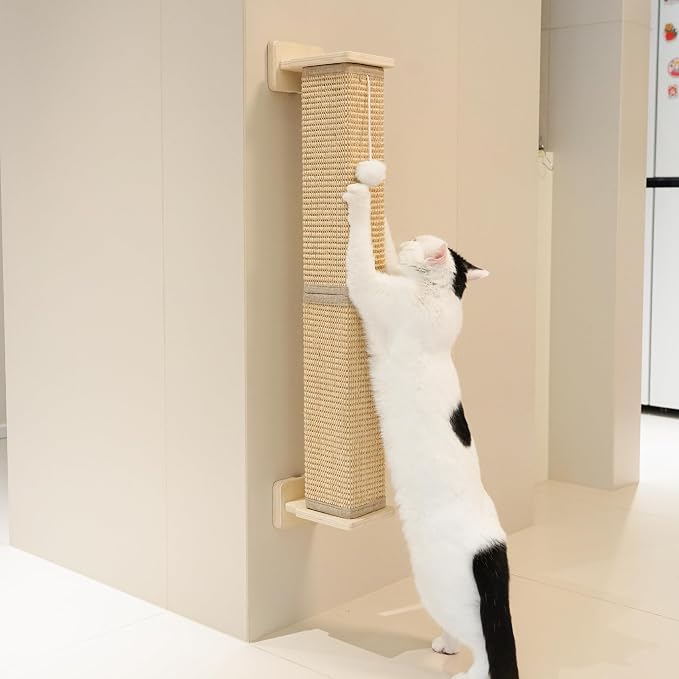 PETKARAY Wall Mounted Cat Scratcher, 30" Large Sisal Cat Scratcher for Wall, Square Sisal Cat Scratching Post with Toy Ball - Image 7