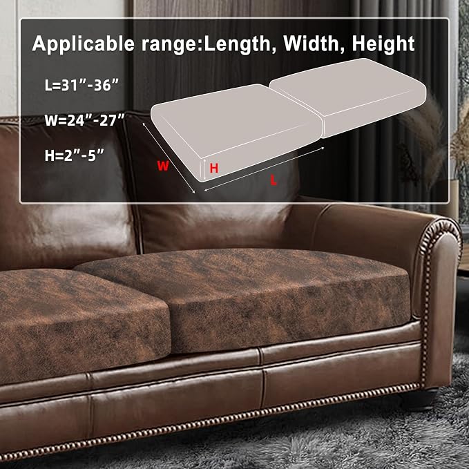 ANARACHON Leather Look Couch Cushion Covers Sofa Seat Slipcovers Sets Couches Furniture Protector for Sectional Armchair Loveseat Pets Kids Stretch Spandex Fabric (2 Cushion Sofa, Dark Brown) - Image 3