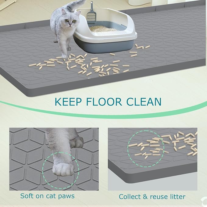 Cat Litter Mat for Litter Box, Silicone Large Cat Litter Trapping Mat - 28x22 in, Waterproof & Non-Slip, Durable & Easy Clean, Gray - Image 2