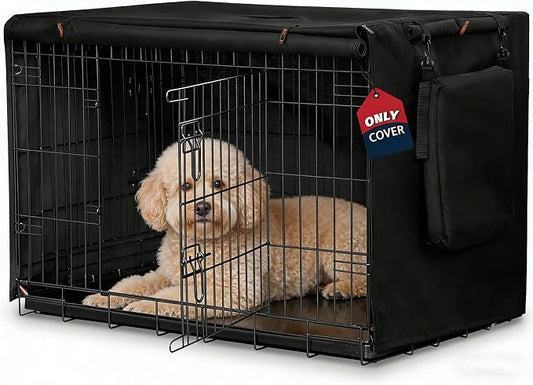 Dog Crate Cover 24 Inch, Heavy Duty Waterproof 600D Oxford Kennel Cover for Wire Cages with 1/2/3 Doors, Privacy Pet Cover with Storage Bag - Machine Washable, Indoor/Outdoor,Black by VERABE