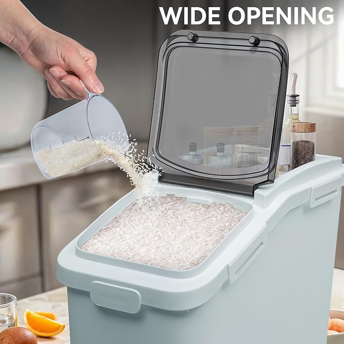 YITAHOME Large Flour & Rice Food Storage Bins, 11.4-Gallon with Wheels, Scoop and Airtight Lid for Bulk Cereal Grain, Sugar - Gray - Image 4