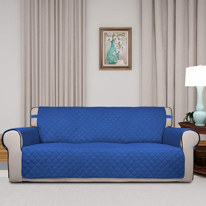 PureFit Reversible Quilted Sofa Cover, Water Resistant Slipcover Furniture Protector, Washable Couch Cover with Non Slip Foam and Elastic Straps for Kids, Pets (X Large, Classic Blue/Ivory) | Classic Blue/Ivory, Water Resistant Couch Protector, Washabl... - Image 2