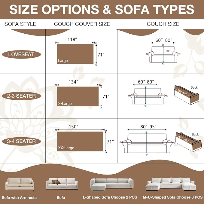 STACYPIK Vintage Floral Sofa Cover for Dogs, Versatile Couch Cover Blanket | Beige, Thick Chenille, Washable Jacquard Couch Protector for 3 Cushion Couch/Loveseat/Sectional Sofa, Pet Friendly-71"x134" - Image 4