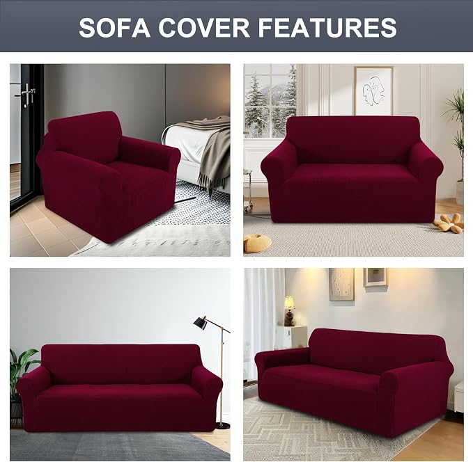 Stretch loveseat Covers Washable Sofa Slipcover, Burgundy | 1 Piece Couch Covers for Sofa Furniture Protector with Non Skid Foam and Elastic Bottom for Kids, Dogs - Image 7