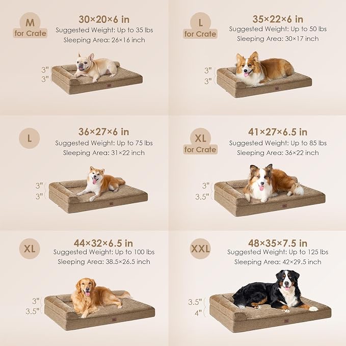 EHEYCIGA Memory Foam Dog Bed Large Size Dogs, Orthopedic Dog Bed Large with Washable Removable Cover, Waterproof Pet Sofa Couch with Nonskid Bottom, 36x27x6, Camel - Image 2